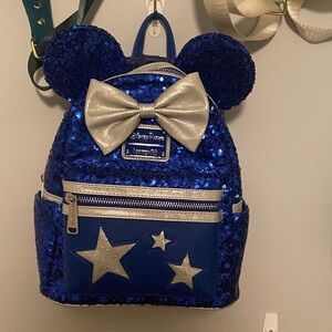 Loungefly Blue Sequin Backpack with Silver Stars